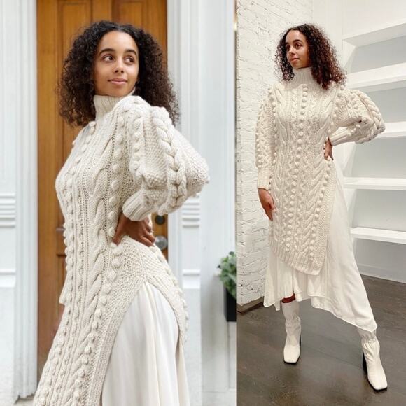 Ulla Johnson Frida Cable Knit Wool Turtleneck Tunic Sweater Cream XS/S - Picture 14 of 15